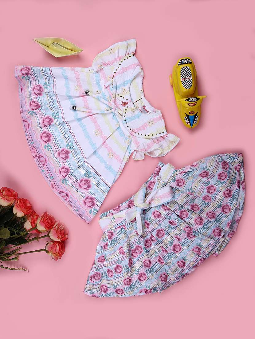 girls printed top and skirt set