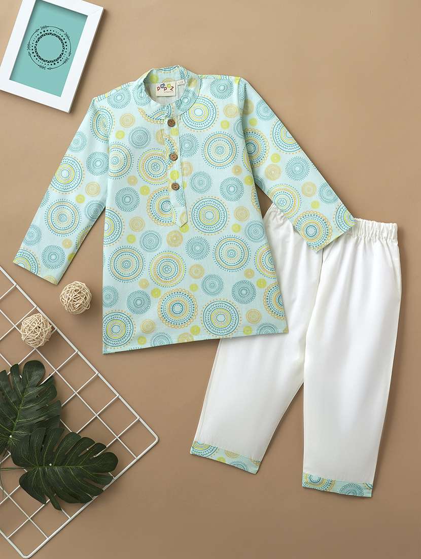 boys printed long sleeve kurta & pyjama set - 21962611 -  Zoom Image - 0