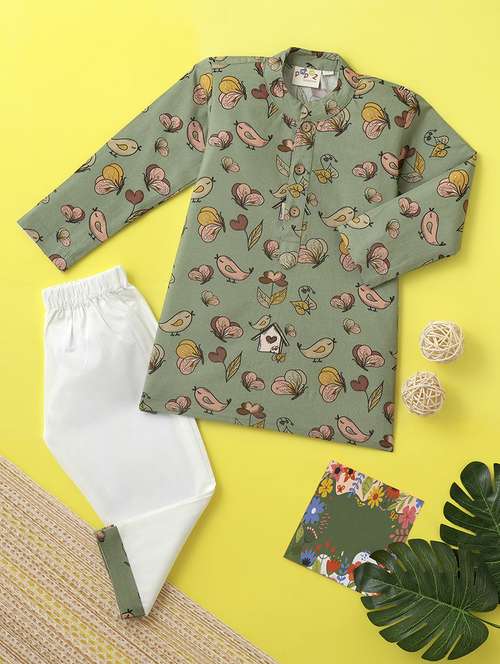 boys printed long sleeve kurta & pyjama set - 21962614 -  Standard Image - 0