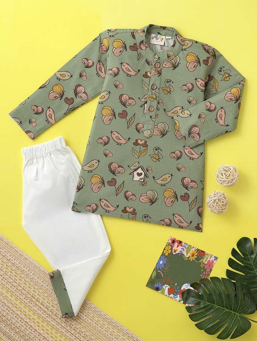 boys printed long sleeve kurta & pyjama set - 21962614 -  Zoom Image - 0