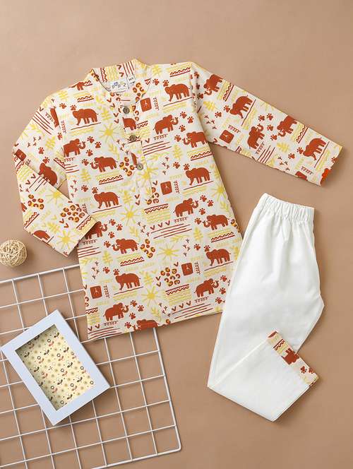 boys printed long sleeve kurta & pyjama set - 21962617 - Standard Image - 0