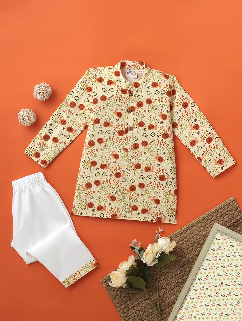 boys printed long sleeve kurta & pyjama set - 21962621 -  Zoom Image - 0