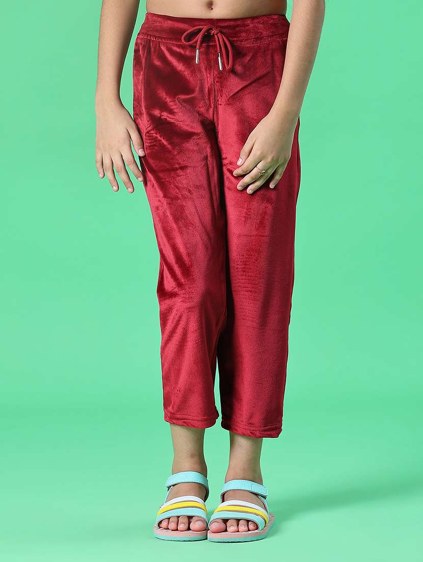 girls solid mid rise winterwear trouser