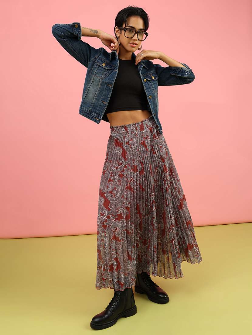 women printed mid rise flared skirt - 21962685 -  Standard Image - 5