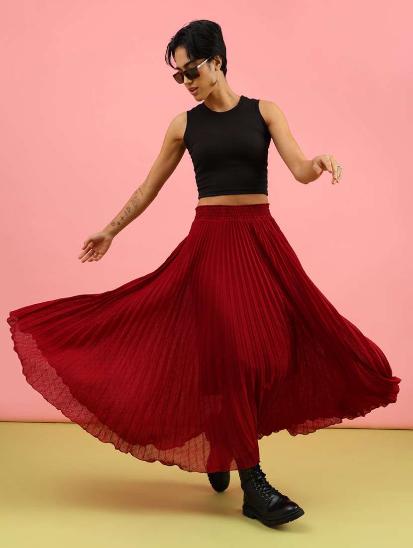 women solid mid rise flared skirt - 21962686 -  Standard Image - 5