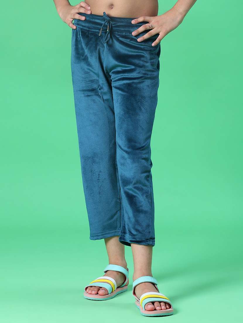 girls solid mid rise winterwear trouser