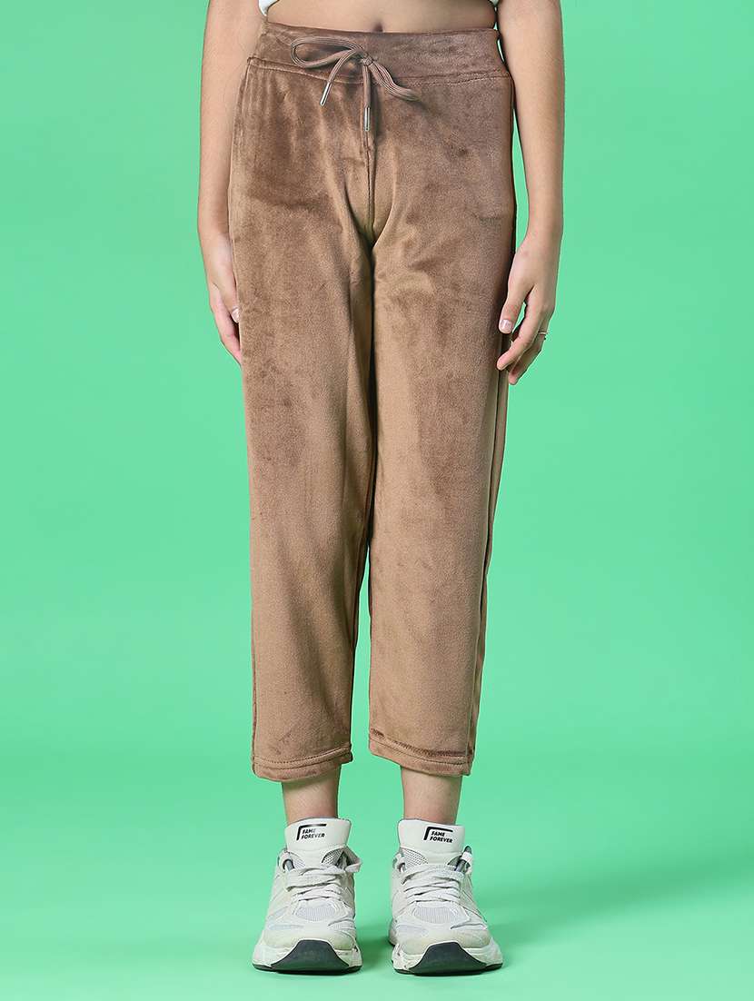 girls solid mid rise winterwear trouser