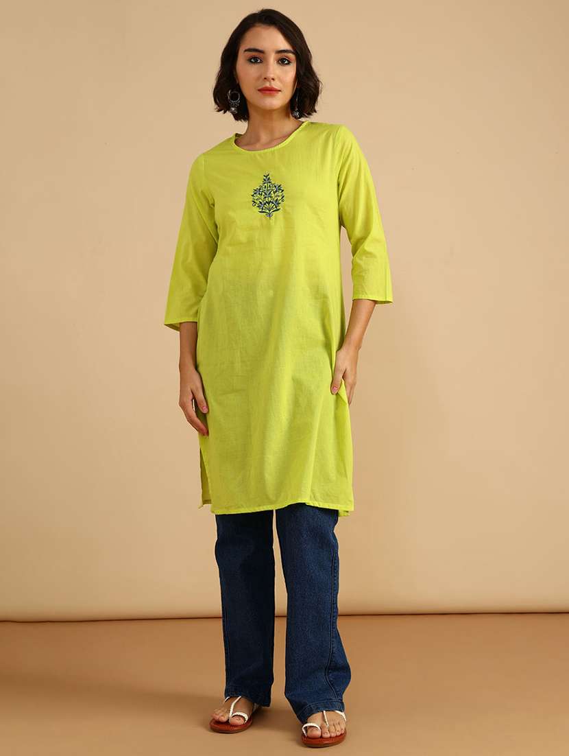 women three quarter sleeve straight kurta - 21962782 -  Standard Image - 3