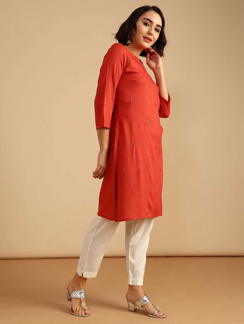 women three quarter sleeve straight kurta - 21962783 -  Standard Image - 3