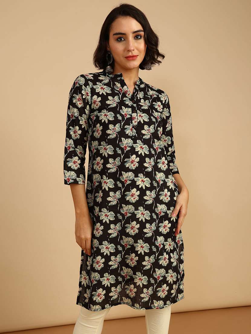 women floral three quarter sleeve straight kurta - 21962784 -  Zoom Image - 0