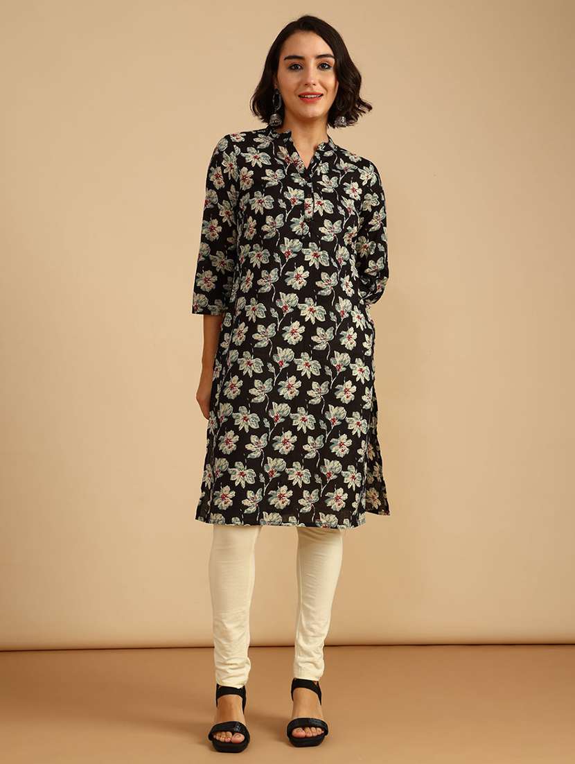 women floral three quarter sleeve straight kurta - 21962784 -  Standard Image - 3