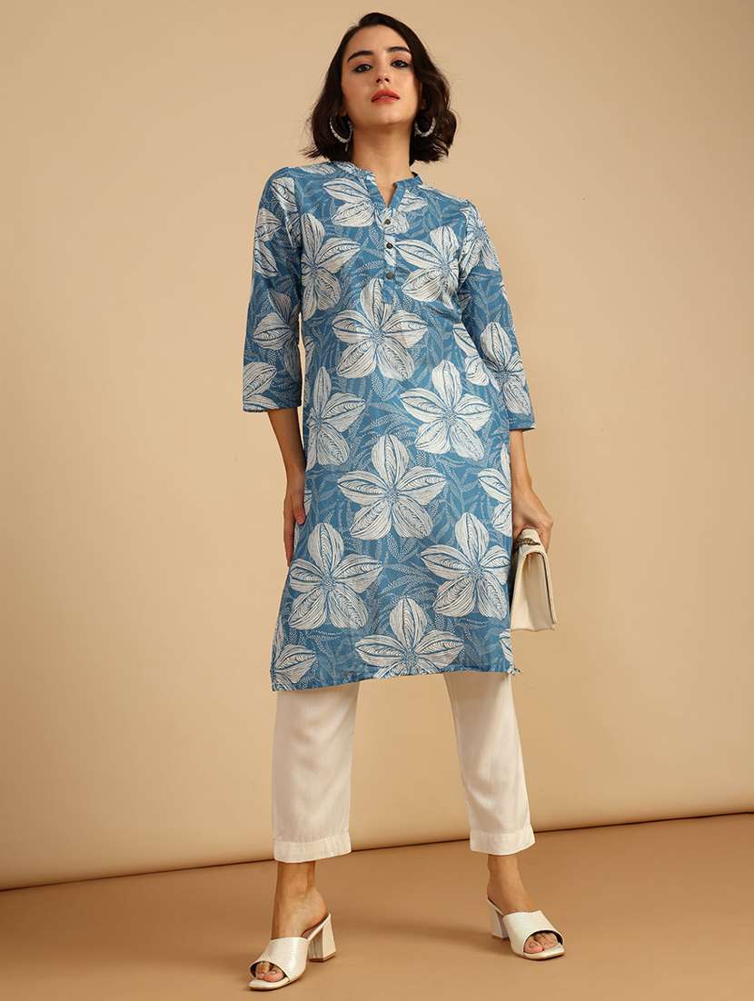 women three quarter sleeve straight kurta - 21962785 -  Standard Image - 3