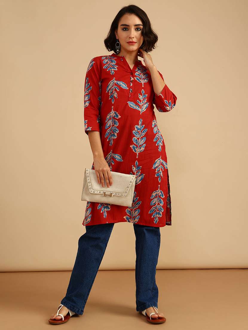 women three quarter sleeve straight kurta - 21962786 -  Zoom Image - 0