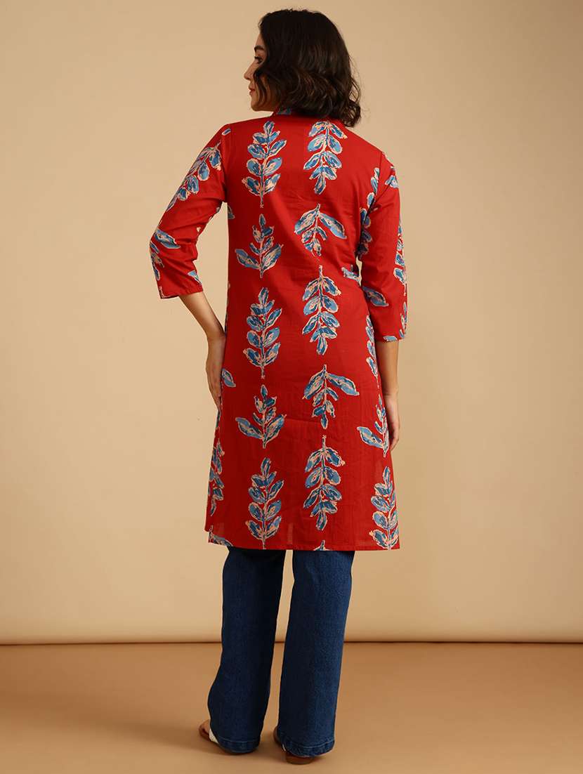 women three quarter sleeve straight kurta - 21962786 -  Standard Image - 3