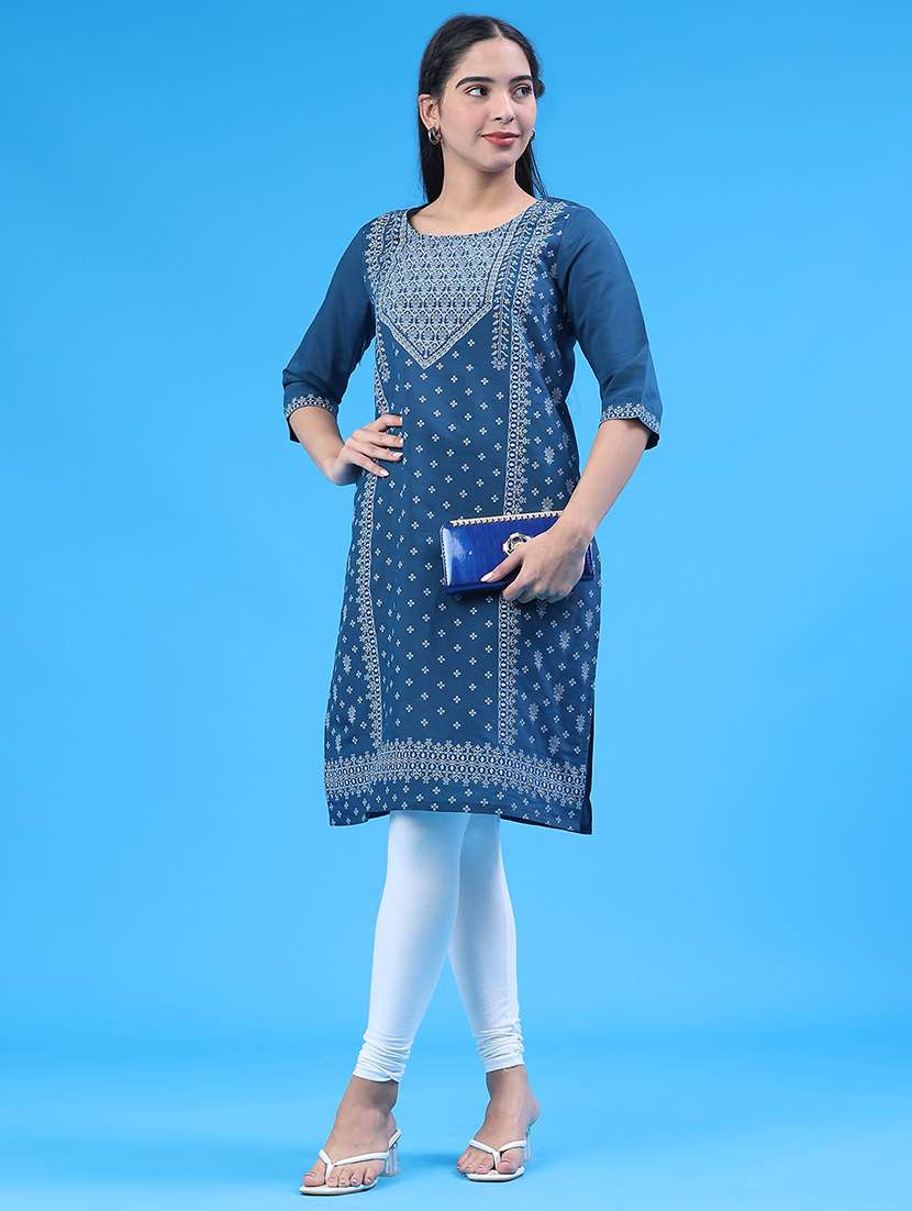 women printed round neck kurta legging set