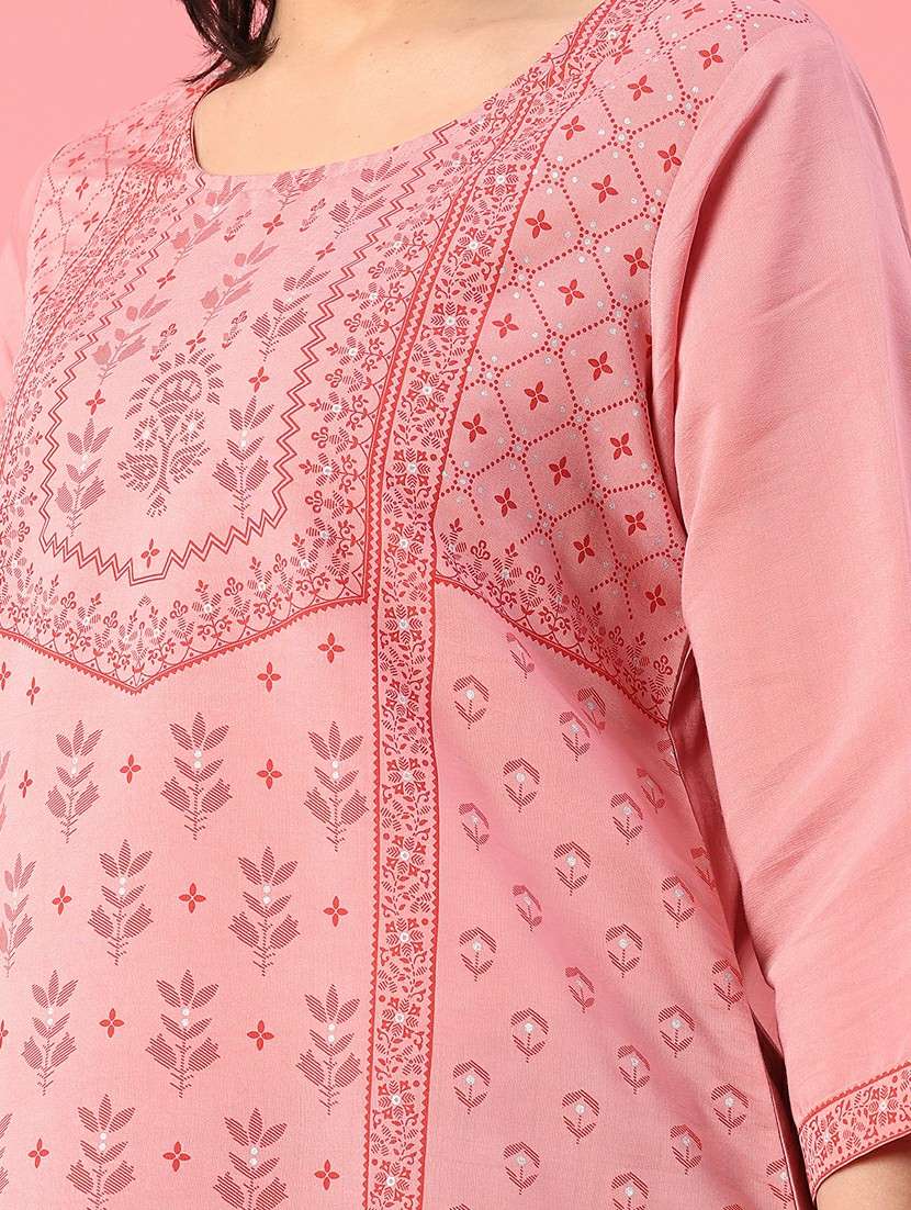 women printed three quarter sleeve straight kurta - 21962814 -  Standard Image - 5