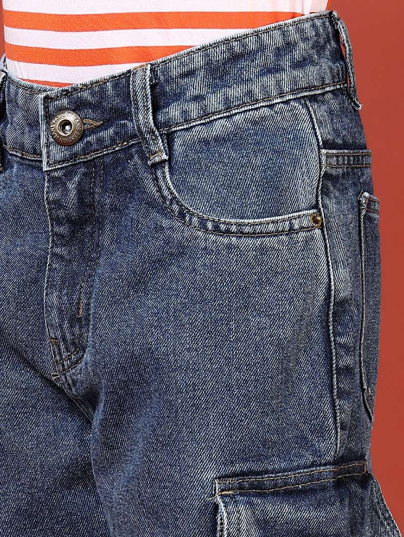 boys solid mid rise relaxed fit cargo - 21962884 -  Standard Image - 5