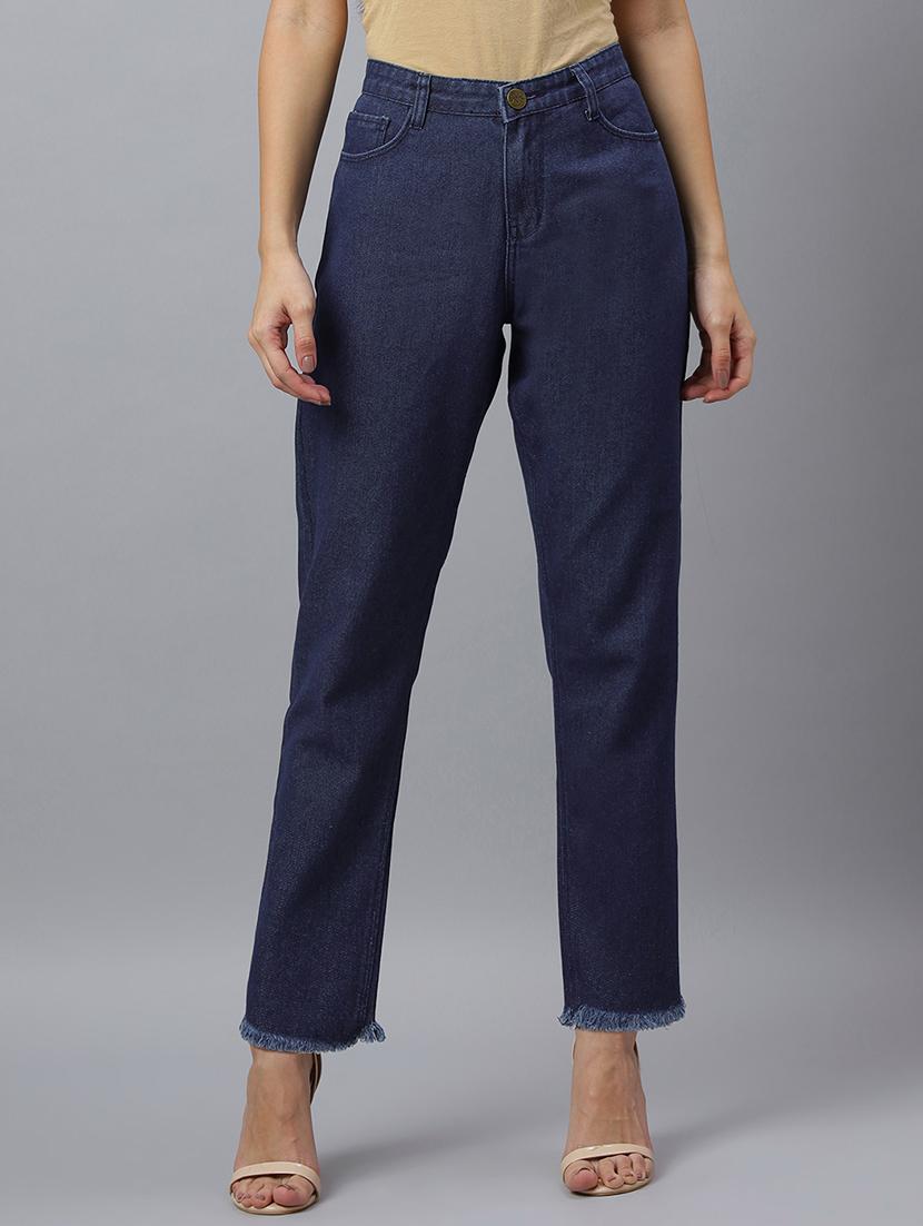 women solid mid rise straight fit jean