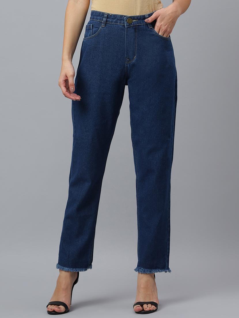 women solid mid rise straight fit jean