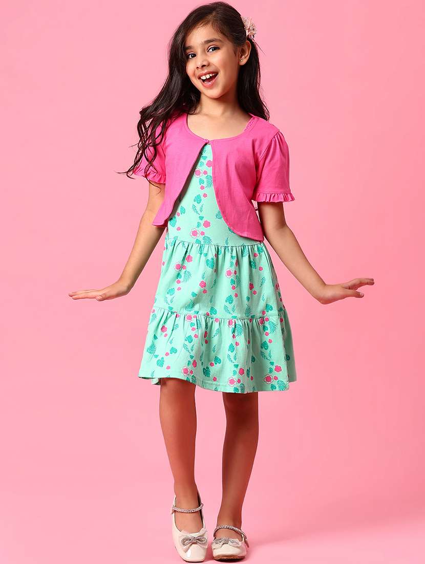 women printed puff sleeve tiered dress