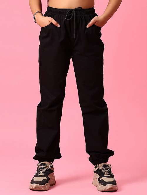 girls black solid relaxed fit jogger - 21962927 - Standard Image - 0