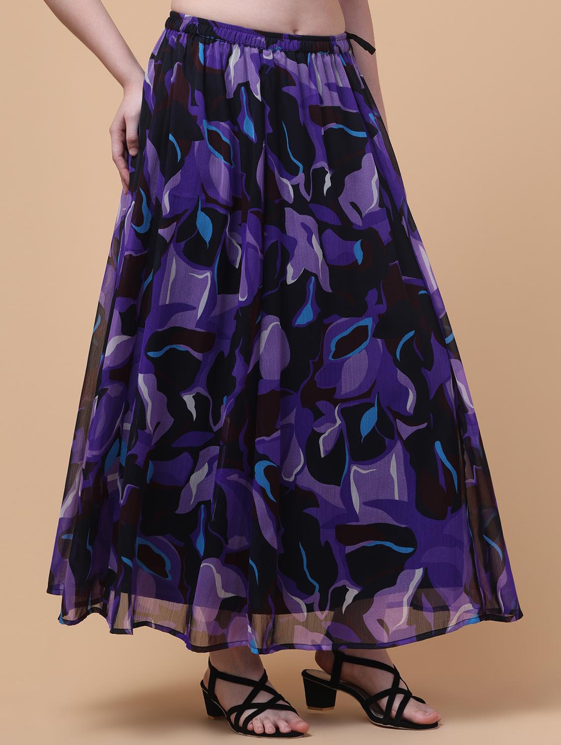 women printed mid rise flared maxi skirt - 21962948 - Standard Image - 3