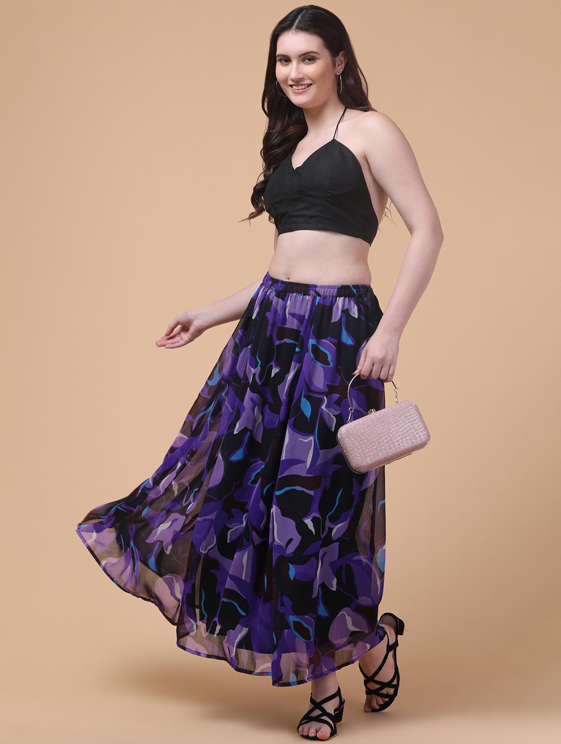 women printed mid rise flared maxi skirt - 21962948 - Standard Image - 5