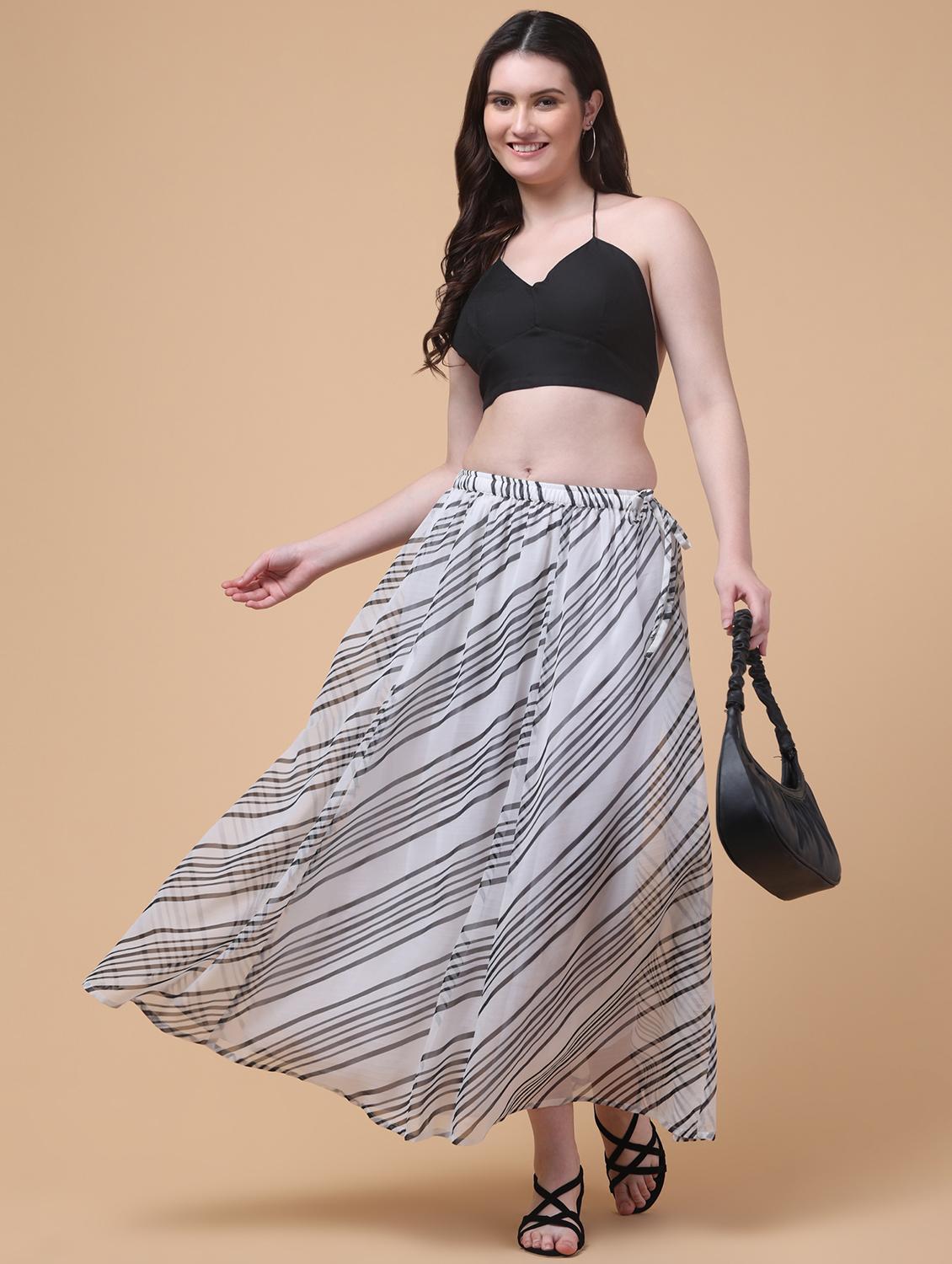 hive91 flared white chiffon striped skirt - 21962953 - Standard Image - 5