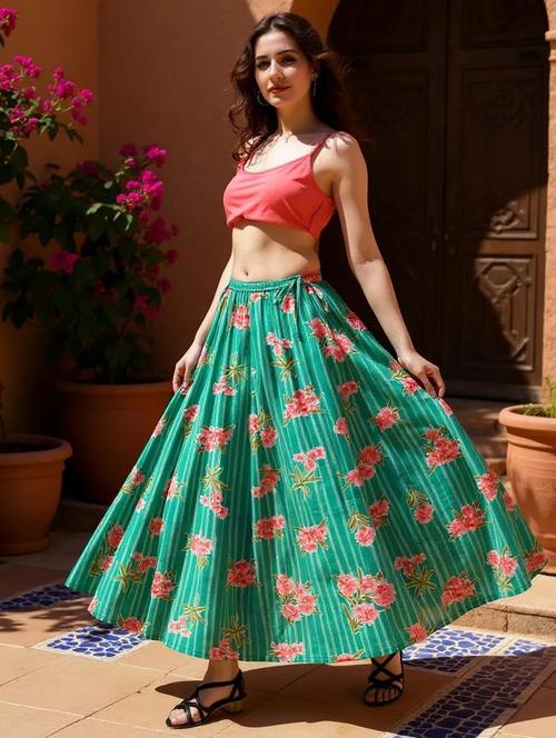 women floral print mid rise flared maxi skirt - 21962955 - Standard Image - 0