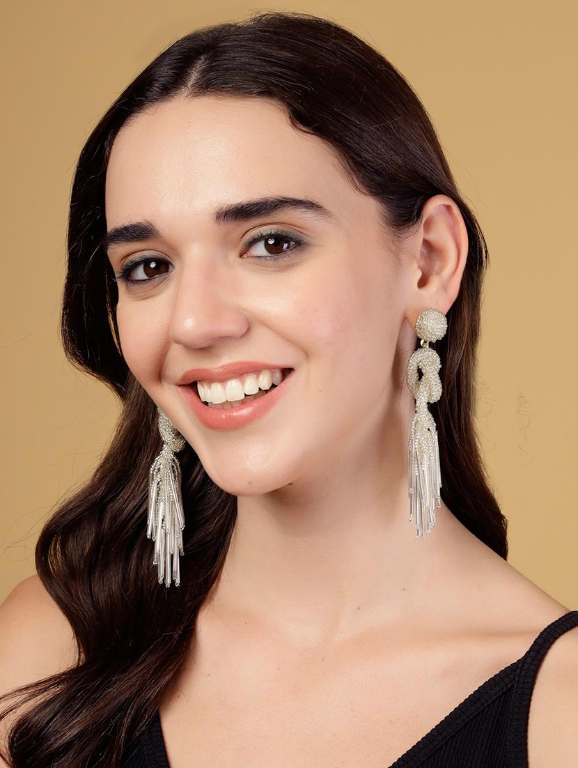 women silver drop earring - 21962959 - Standard Image - 3