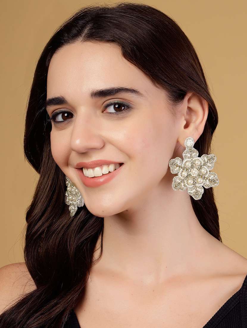 women silver embellished drop earring - 21962961 -  Standard Image - 3