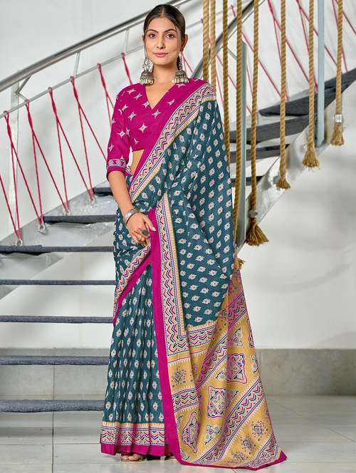 women printed casual wear saree with blouse - 21962976 -  Standard Image - 0