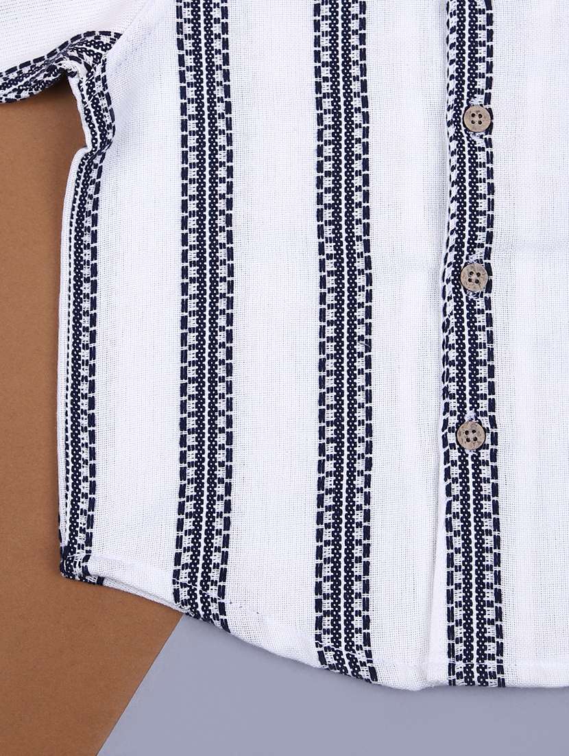 boys white self designed collared shirt - 21962986 -  Standard Image - 3