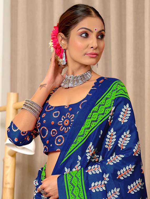 women printed casual wear saree with blouse - 21962993 -  Standard Image - 3