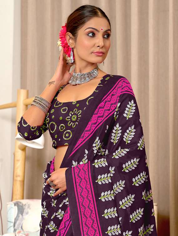 women printed casual wear saree with blouse - 21962994 - Standard Image - 3