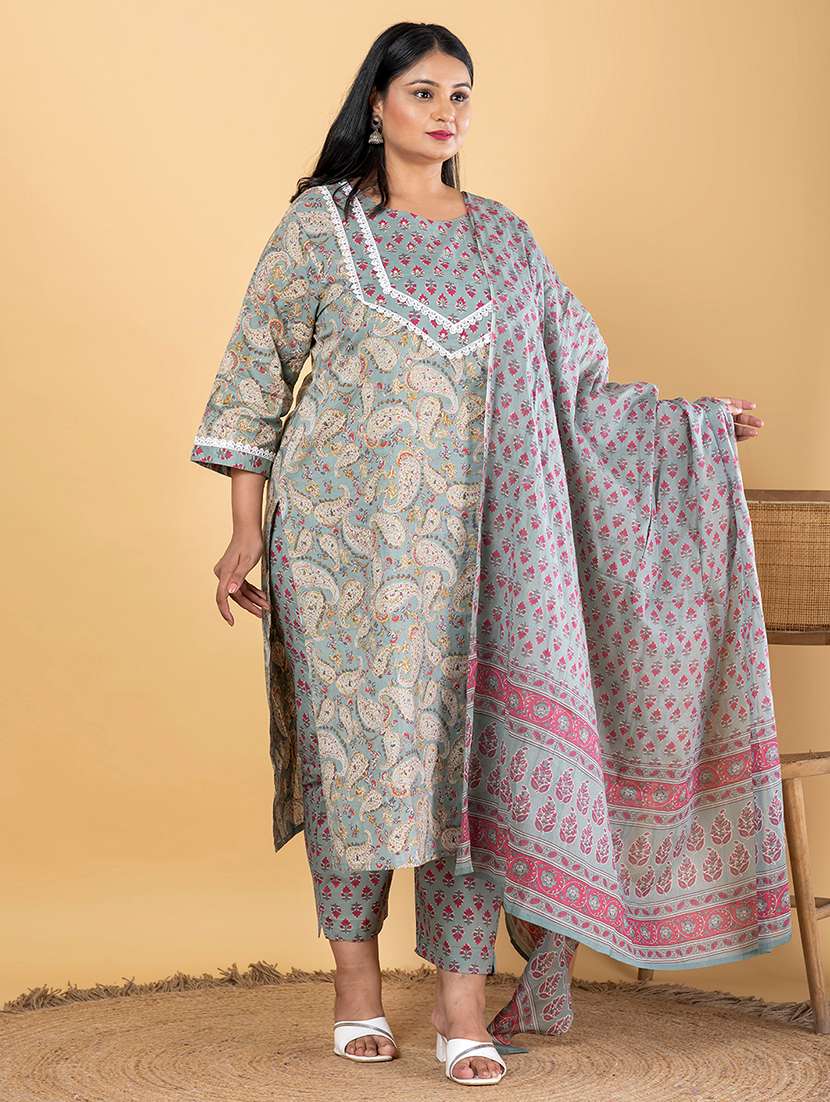 women plus size three quarter sleeve kurta pant with dupatta set - 21963093 -  Standard Image - 3