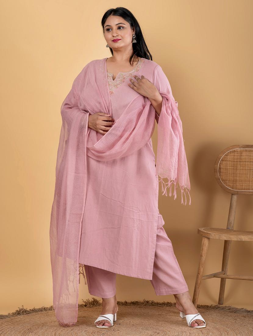 women plus size three quarter sleeve kurta pant with dupatta set - 21963103 - Standard Image - 3