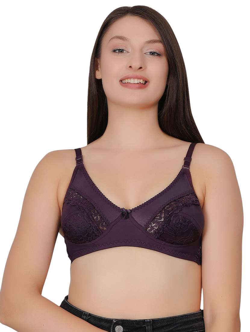 women solid lace detailed t-shirt bra