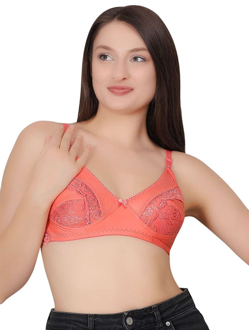 women solid lace detailed t-shirt bra