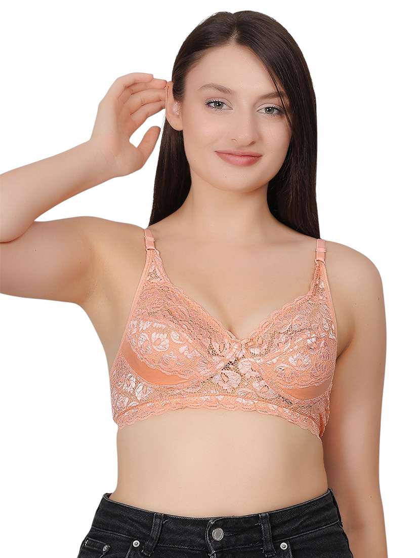 women self designed lace detailed regular bra