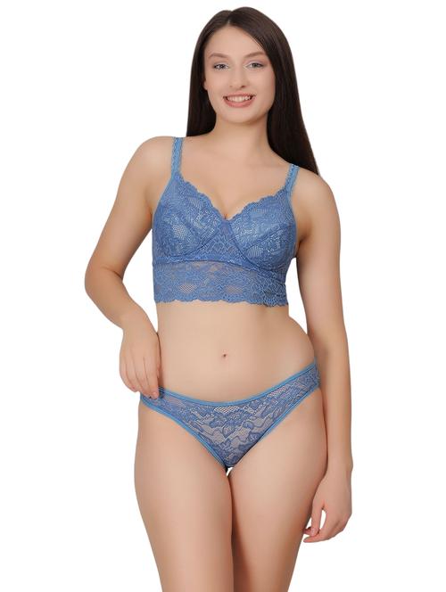 women light blue lace bralette and panty set - 21963249 -  Standard Image - 0