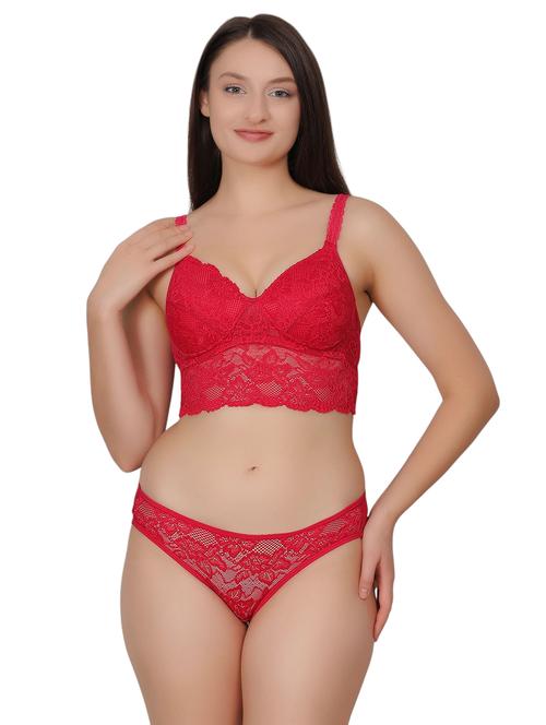 women red lace bralette and panty set - 21963250 - Standard Image - 0