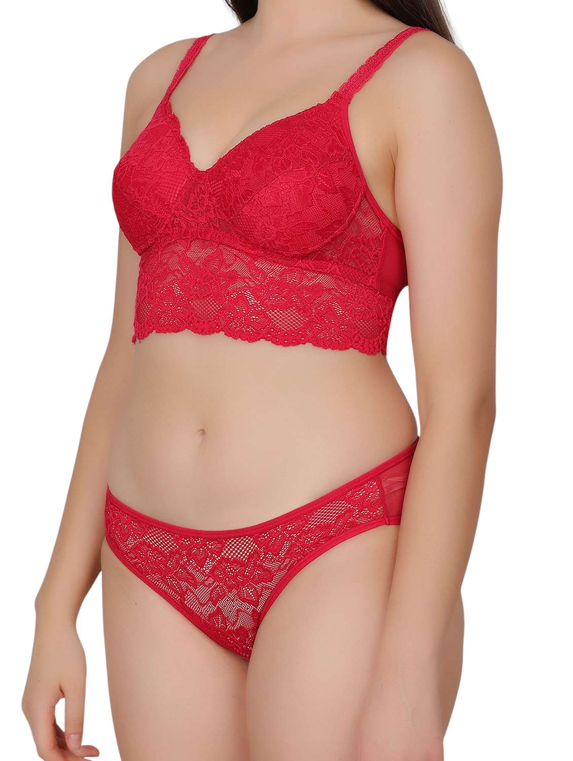 women red lace bralette and panty set - 21963250 - Standard Image - 5