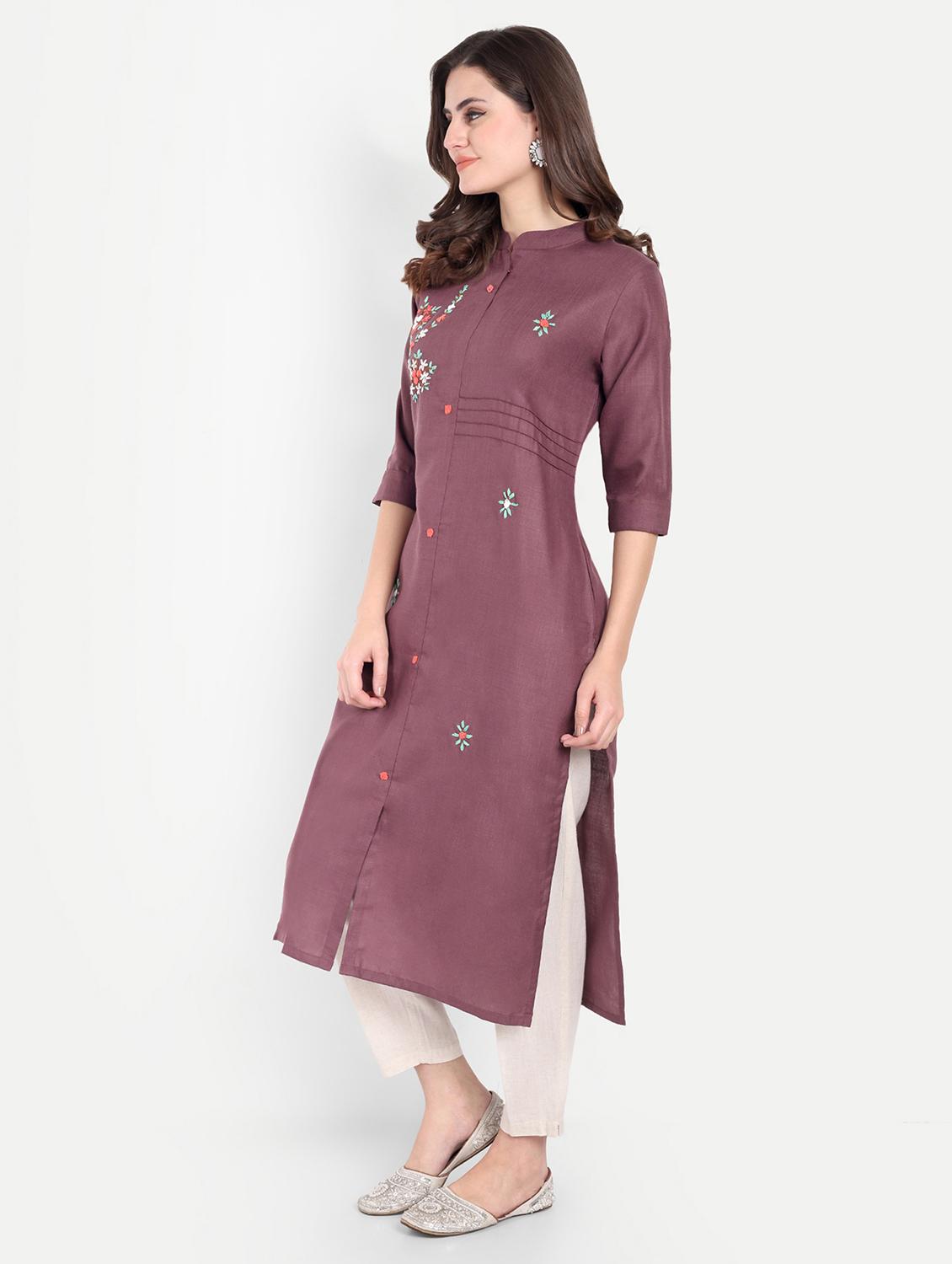 women three quarter sleeve straight kurta - 21963283 - Standard Image - 3
