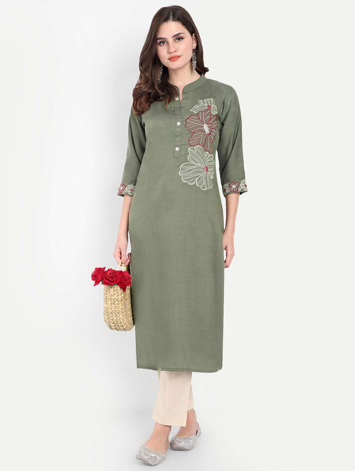 women three quarter sleeve straight kurta
