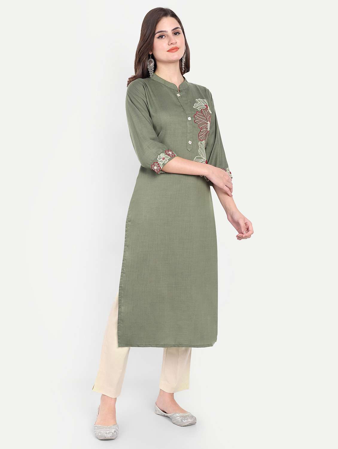women three quarter sleeve straight kurta - 21963286 -  Standard Image - 3