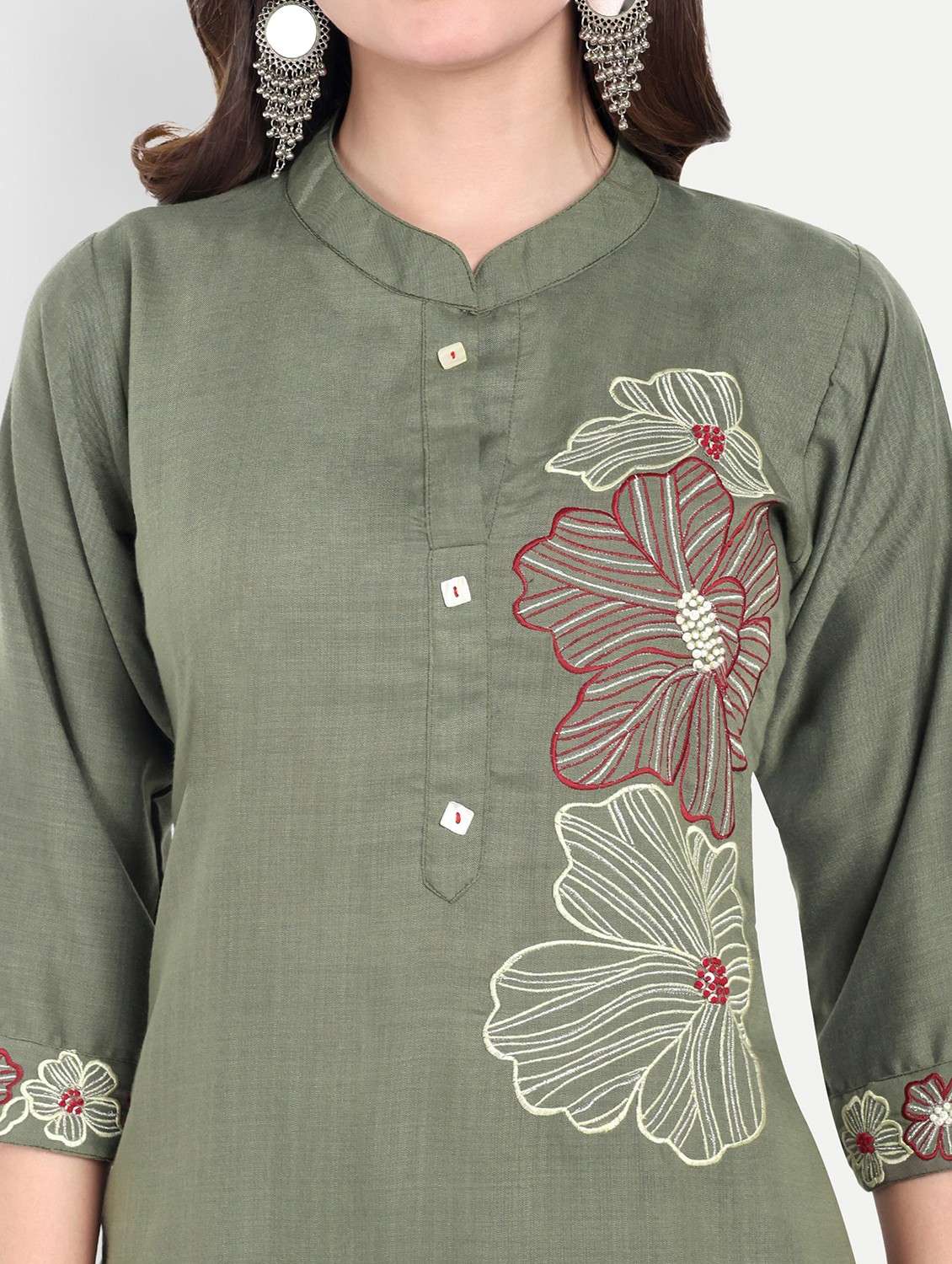 women three quarter sleeve straight kurta - 21963286 -  Standard Image - 5