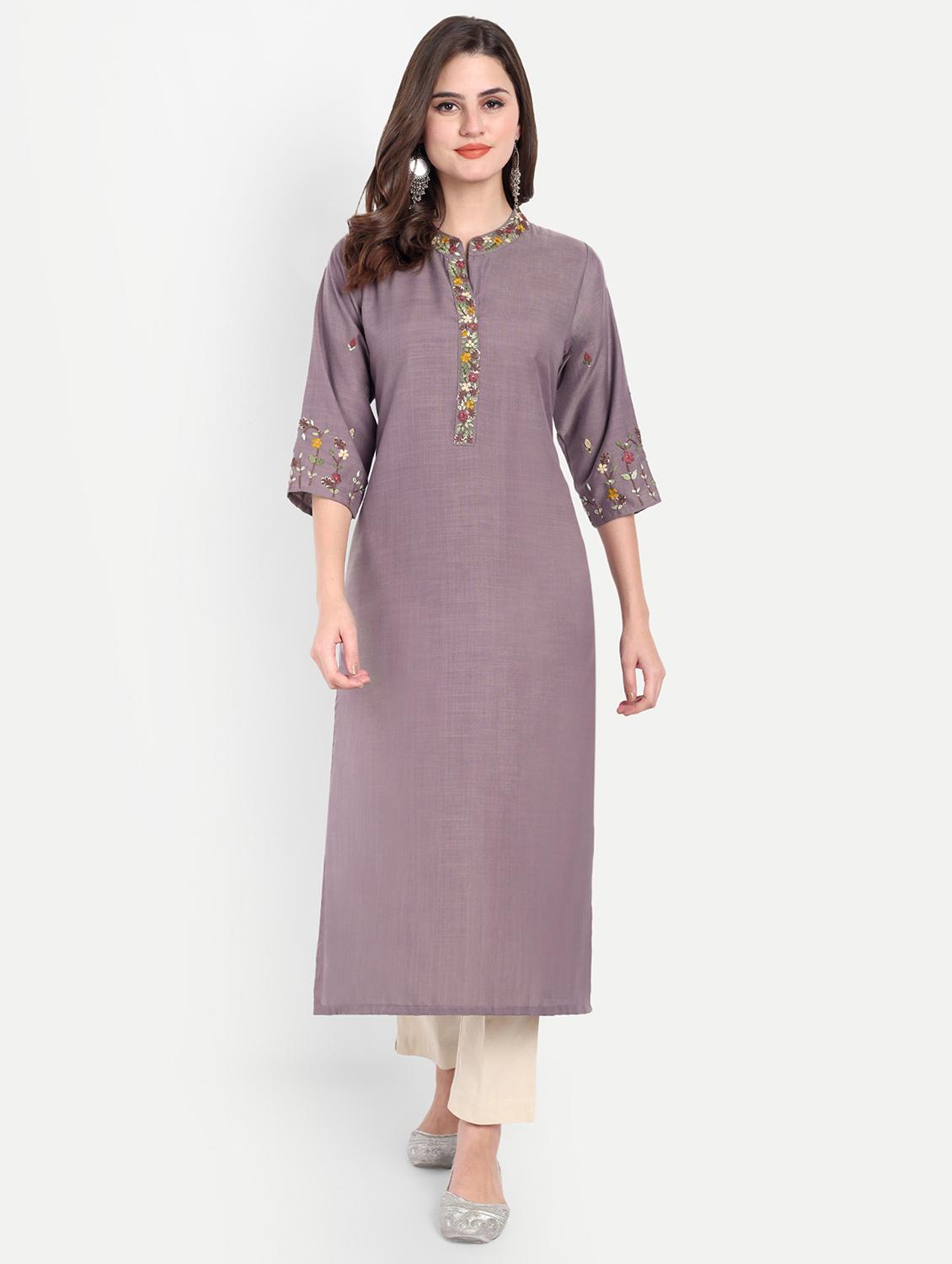women three quarter sleeve straight kurta - 21963287 -  Zoom Image - 0
