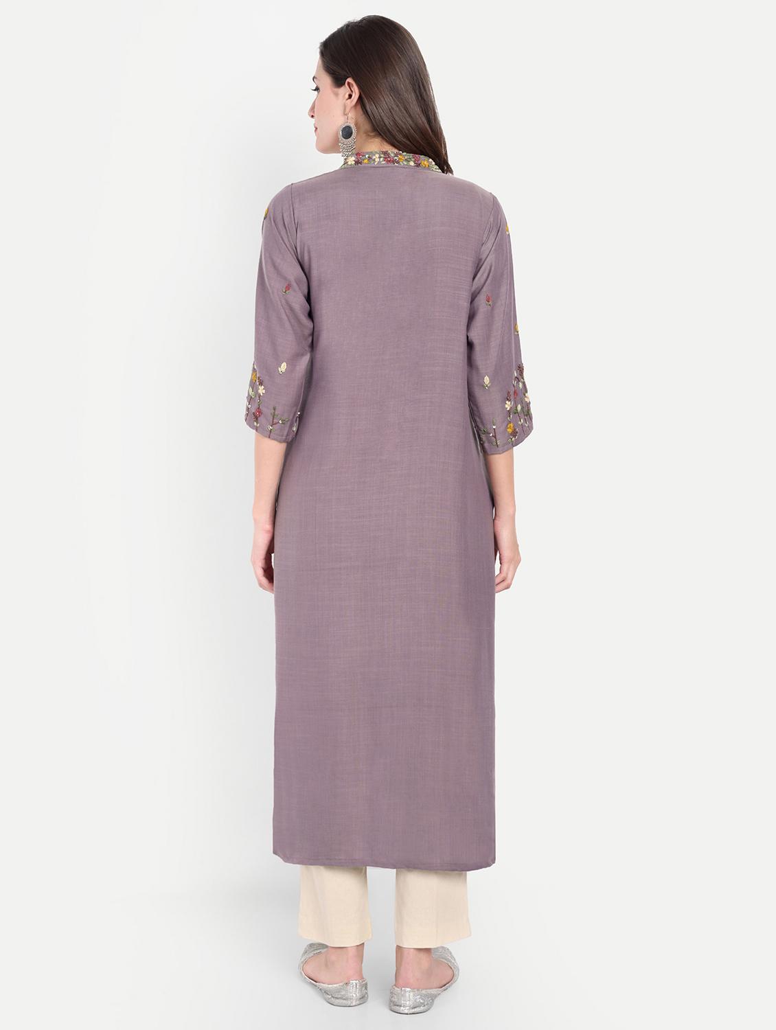 women three quarter sleeve straight kurta - 21963287 - Standard Image - 3