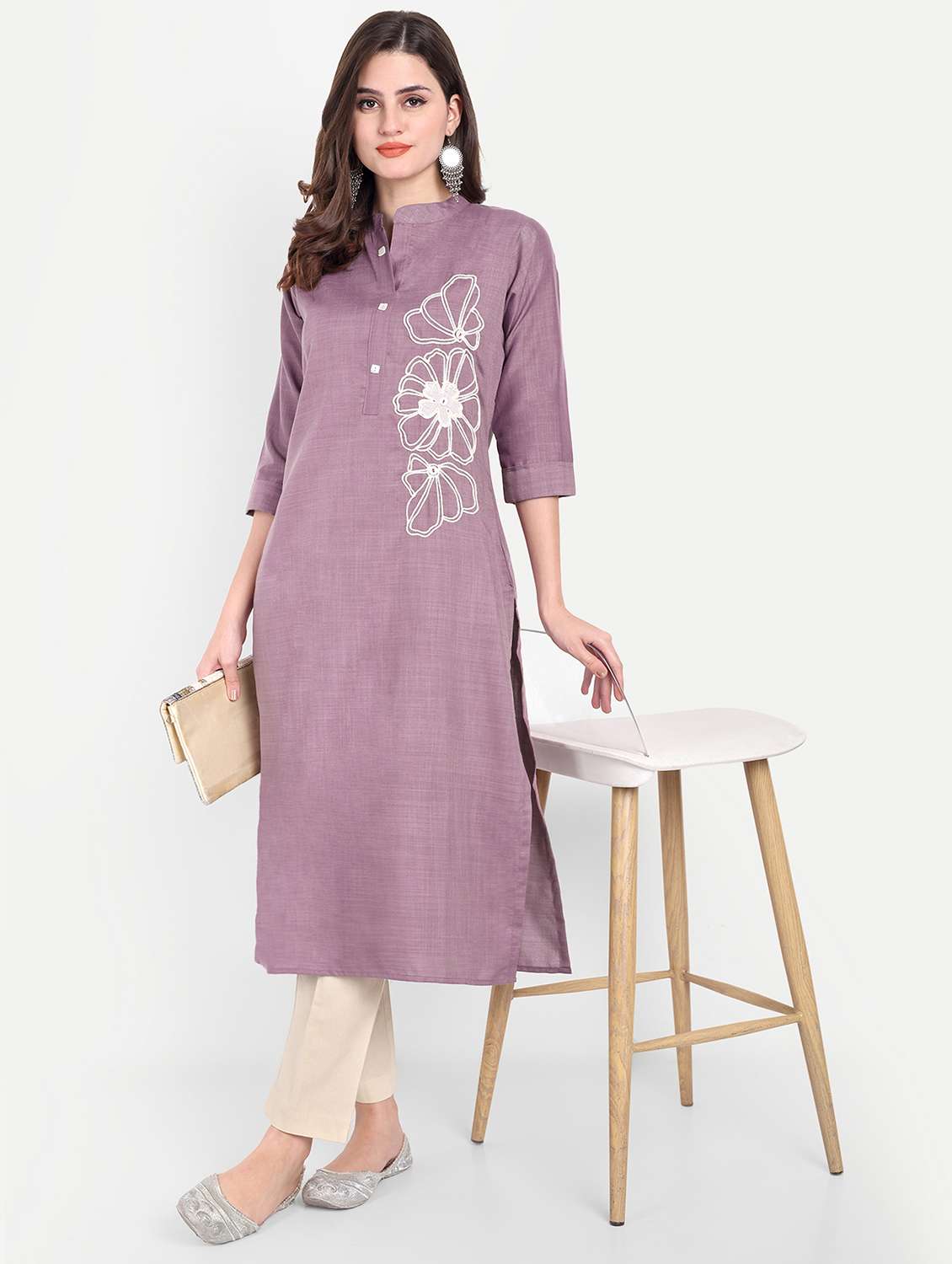 women three quarter sleeve straight kurta